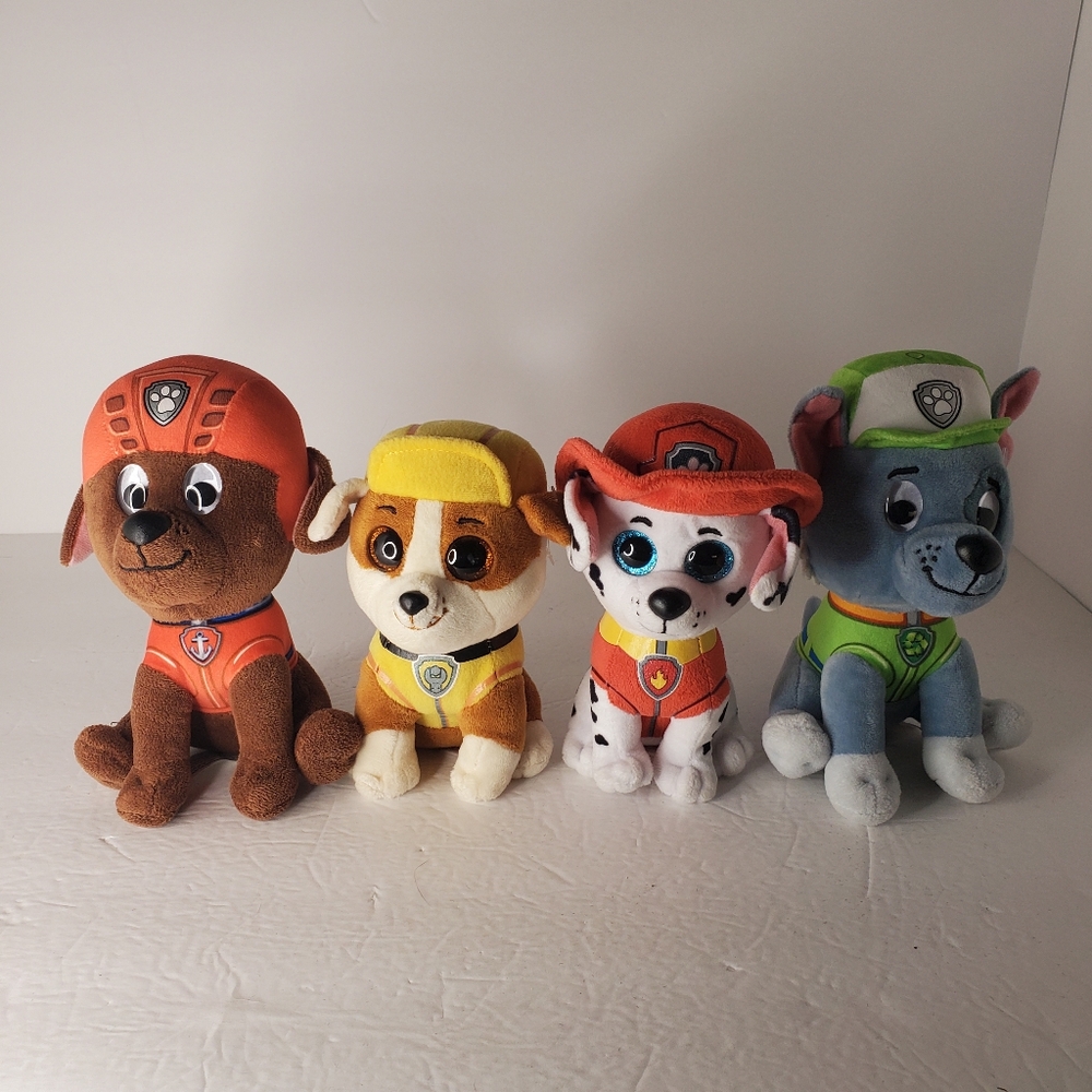 Lot of 4 Paw Patrol Dogs Plush Toy Firefighter Kids Stuffed Animals TY Recycle